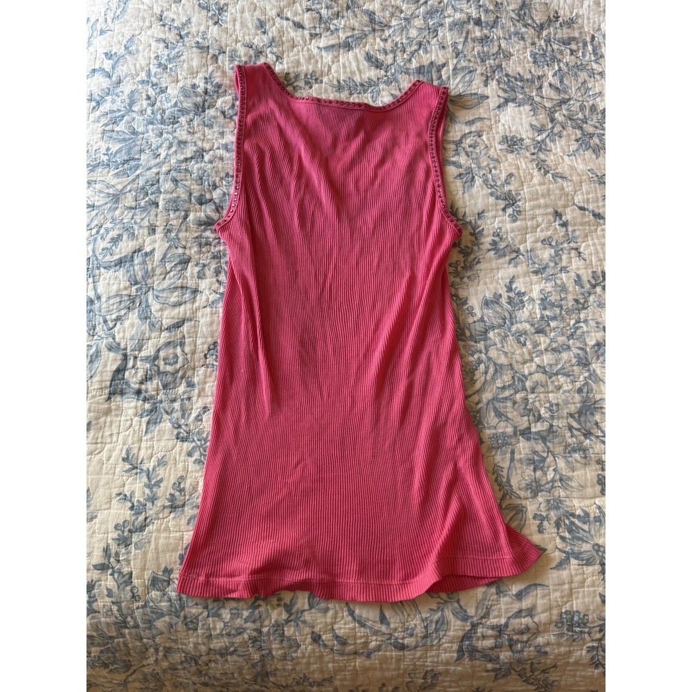 Vintage, 2000s Hot Pink Ribbed Camisole with Pink Rhinestone Neckline, sz large - Picture 6 of 6